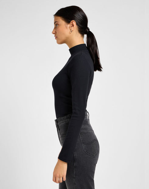 Lee Women's Ribbed Long Sleeve High Henley In Unionall Black